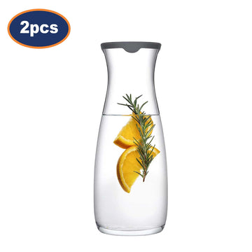 2Pcs 1L Clear Glass Carafes With Reusable Plastic Caps