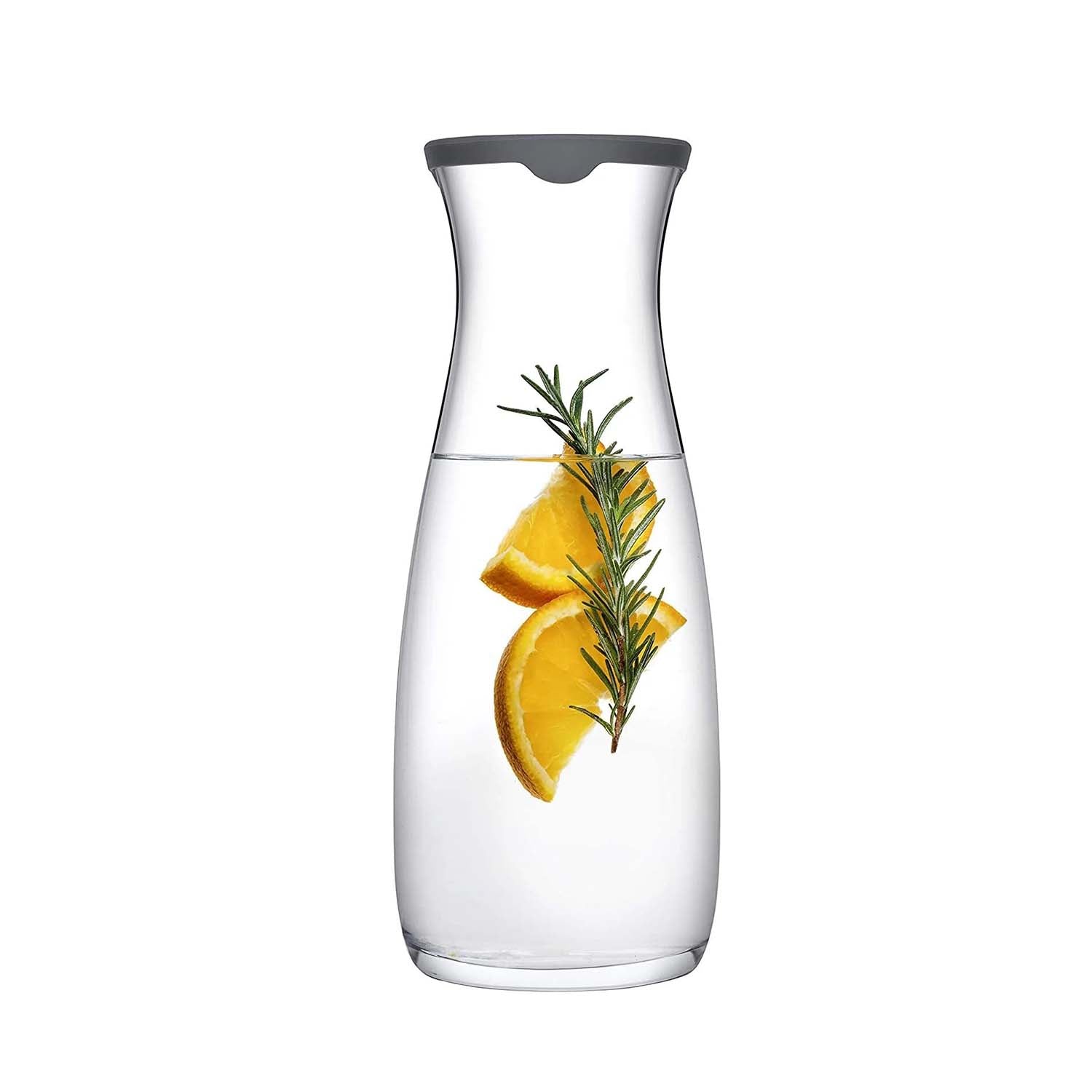 1L Clear Glass Carafe With Grey Reusable Plastic Lid