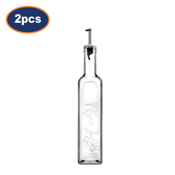 2Pcs 500ml Bottle with Metal Pourer Oil Vinegar Glass Dispenser