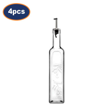 4Pcs 500ml Bottle with Metal Pourer Oil Vinegar Glass Dispenser