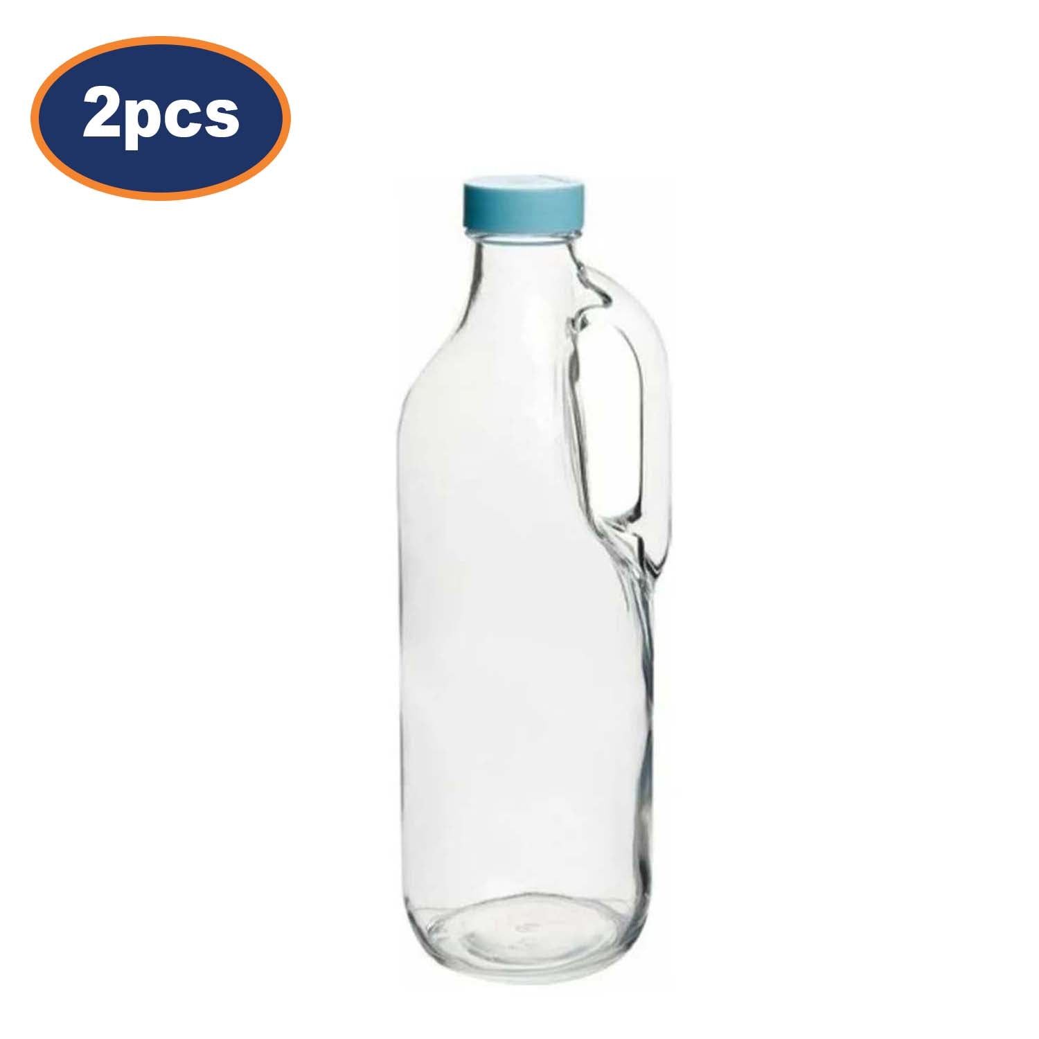 2Pcs 1.4L Clear Glass Beverage Jugs With Handle & Reusable Plastic Caps