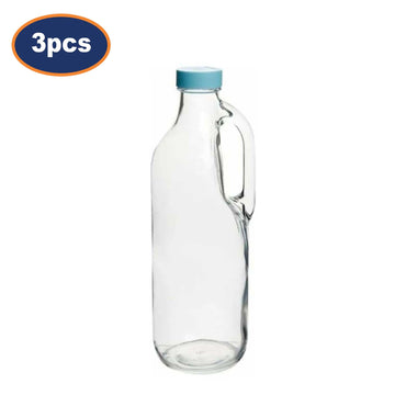3Pcs 1.4L Clear Glass Beverage Jugs With Handle & Reusable Plastic Caps