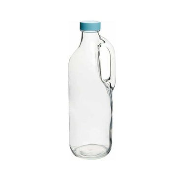 2Pcs 1.4L Clear Glass Beverage Jugs With Handle & Reusable Plastic Caps