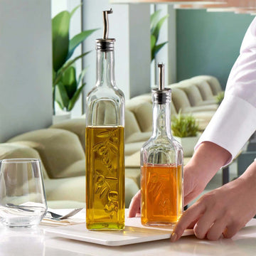 345ml Bottle with Metal Pourer Oil Vinegar Glass Dispenser