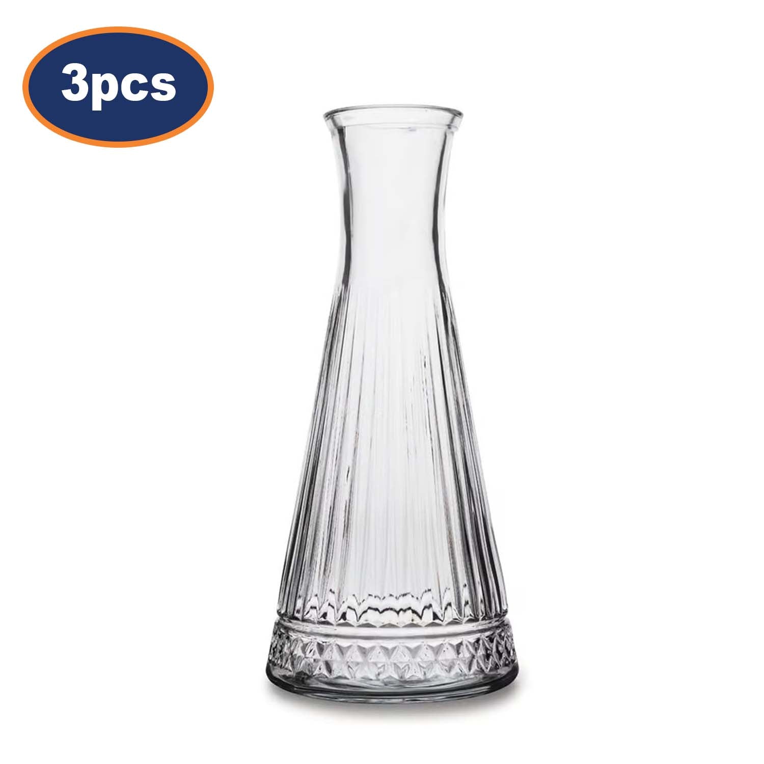 3Pcs 940ml Clear Glass Vertical Stripes Carafes