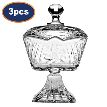 3Pcs Stella Crystalline Clear Glass With Lid Sweet Jar