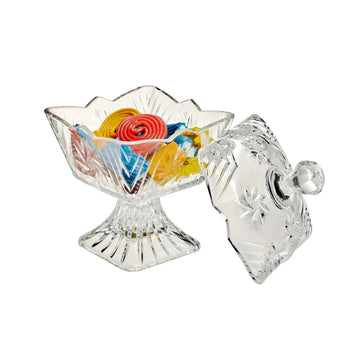 Stella Crystalline Clear Glass With Lid Sweet Jar