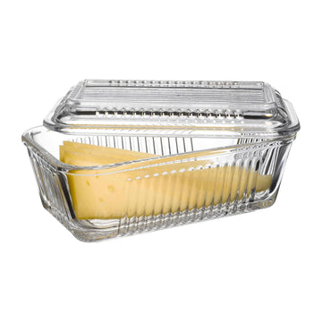 3Pcs Pasabahce Clear Ribbed Glass Serving Butter Dish With Lid
