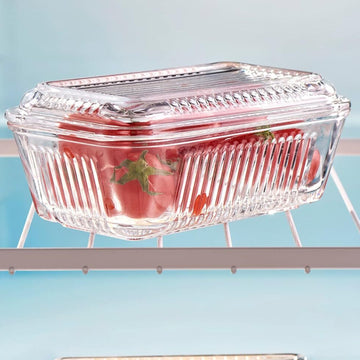 Glass Butter Dish with Lid Clear Ribbed Design