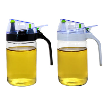 2Pcs 660ml Bottle with Metal Pourer Oil Vinegar Glass Dispenser