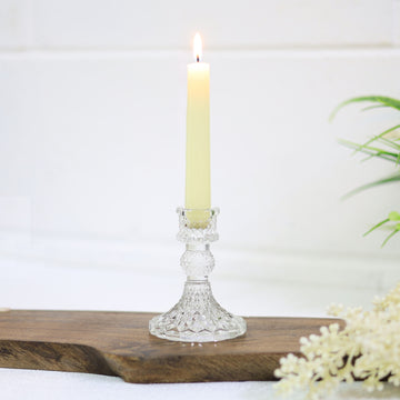 2Pc Paisley Clear Glass Candle Holder Set