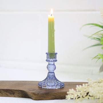 2Pc Paisley Lilac Glass Candle Holder Set