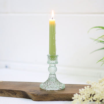 2Pc Paisley Green Glass Candle Holder Set