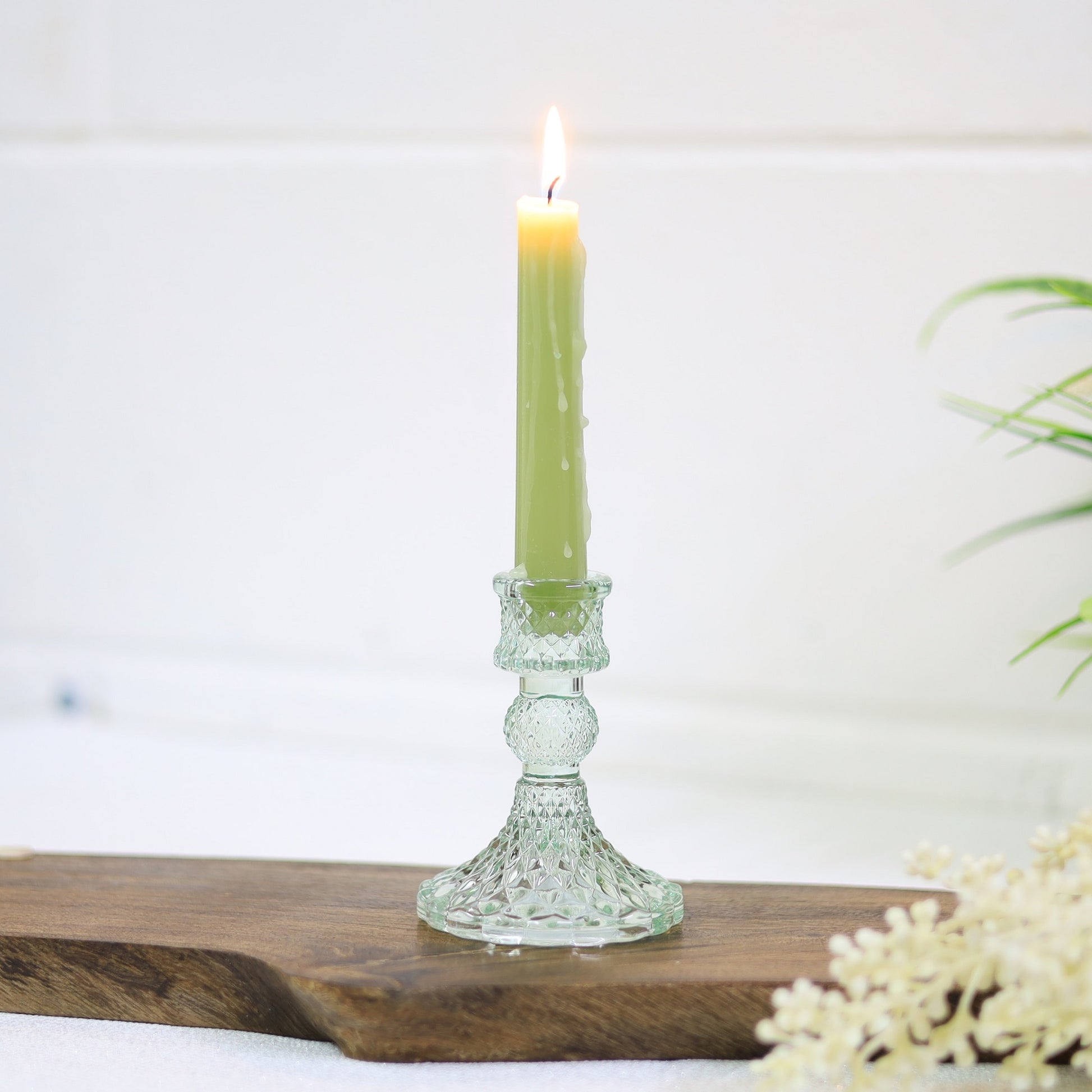 Paisley Green Glass Candle Holder