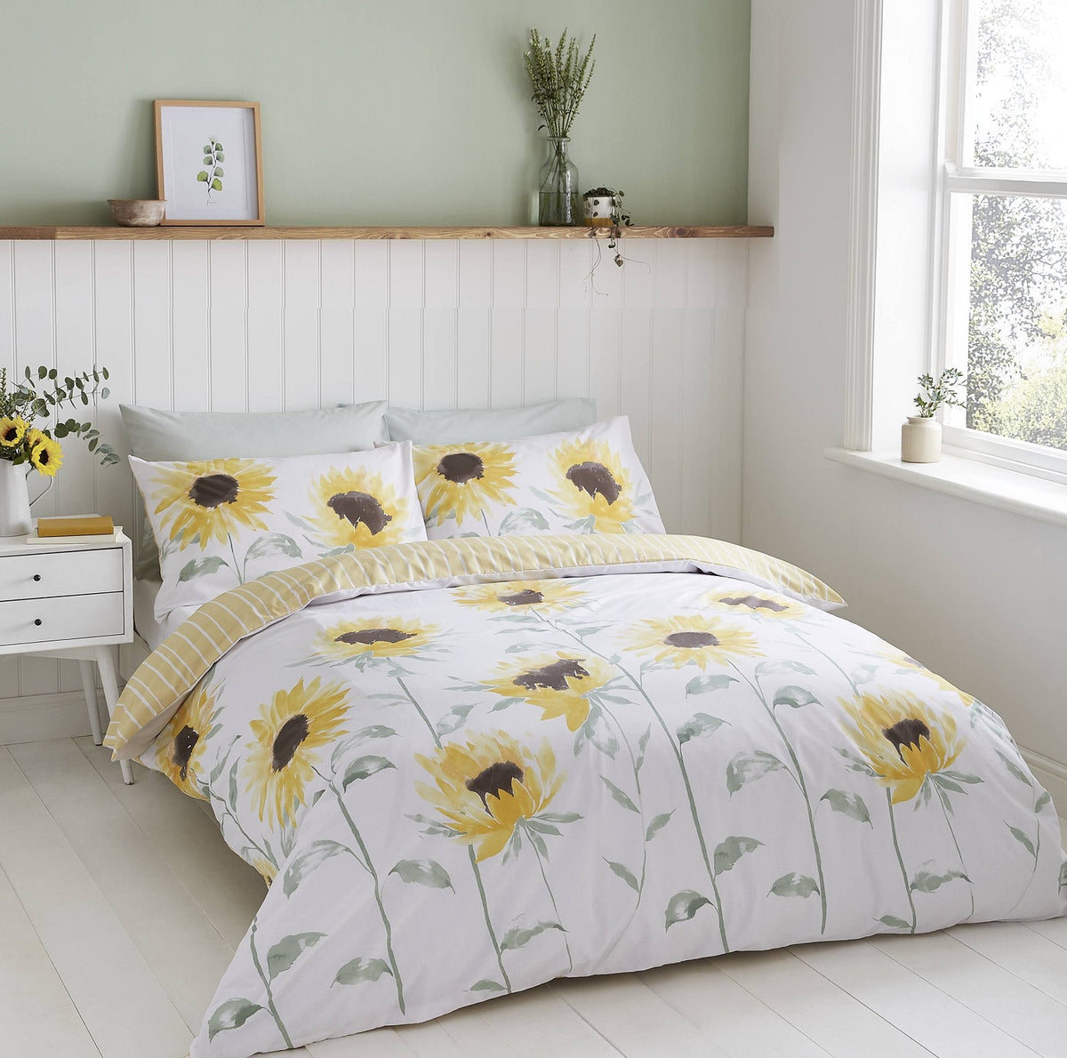 Catherine Lansfield Sun Flowers Duvet Cover Set, King, Yellow