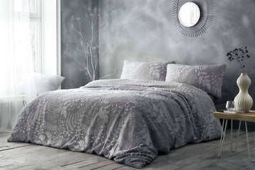 Palazzo Prestige Embroidery Jacquard Leaves Duvet Cover Set, Double, Grey