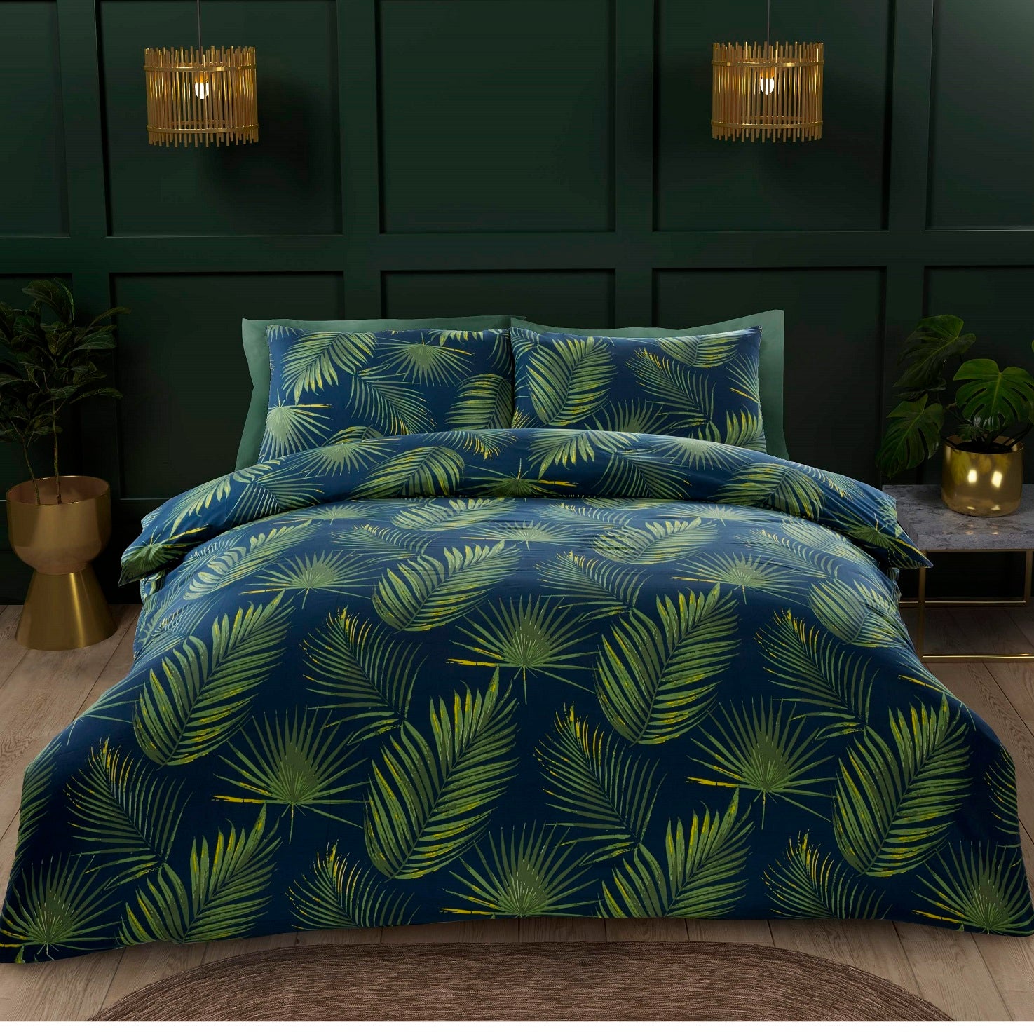Palma Tropical Jungle Leaves Duvet Cover Set, King, Green