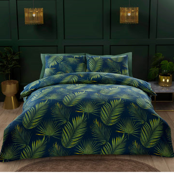 Palma Tropical Jungle Leaves Duvet Cover Set, Double, Green