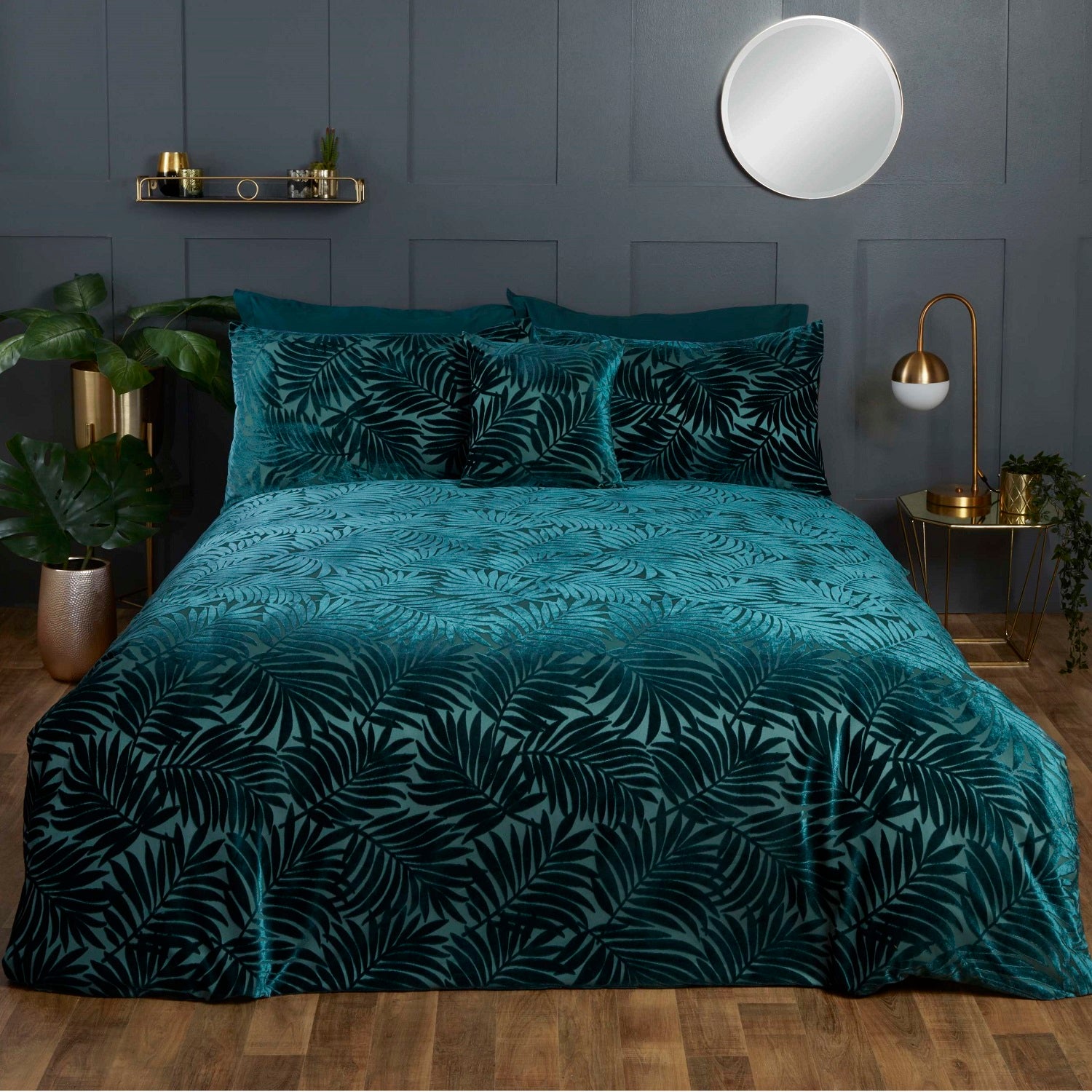 Velvet Jacquard Duvet Cover Set Double Paloma Emerald Green