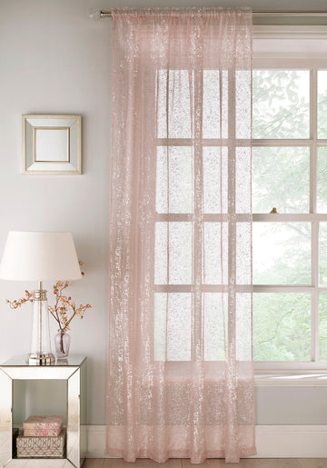 55x54" Pandora Voile Net Curtains Panel - Blush Pink & Silver
