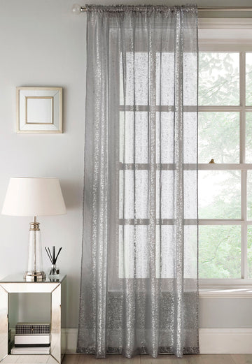 55x54" Pandora Voile Net Curtains Panel - Grey & Silver