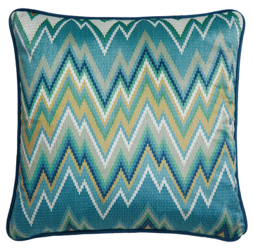 Laurence Llewelyn Bowen LLB Zig Zag Velvet Piped Edge Filled Cushion 43x43cm - Teal & Green