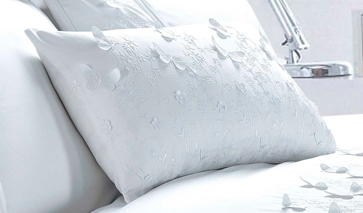 Embroidered Butterfly Filled Boudoir Cushion Papillon White
