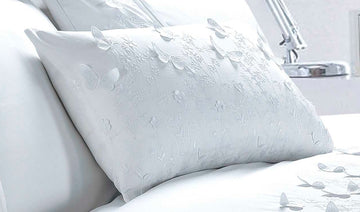 Embroidered Butterfly Filled Boudoir Cushion Papillon White