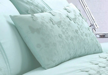 Embroidered Butterfly Filled Boudoir Cushion Papillon Duckegg