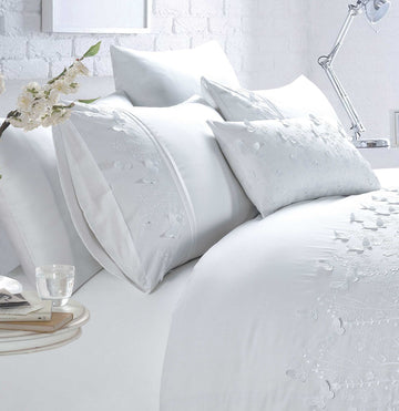 Embroidered Butterfly Duvet Cover Set Papillon White Double