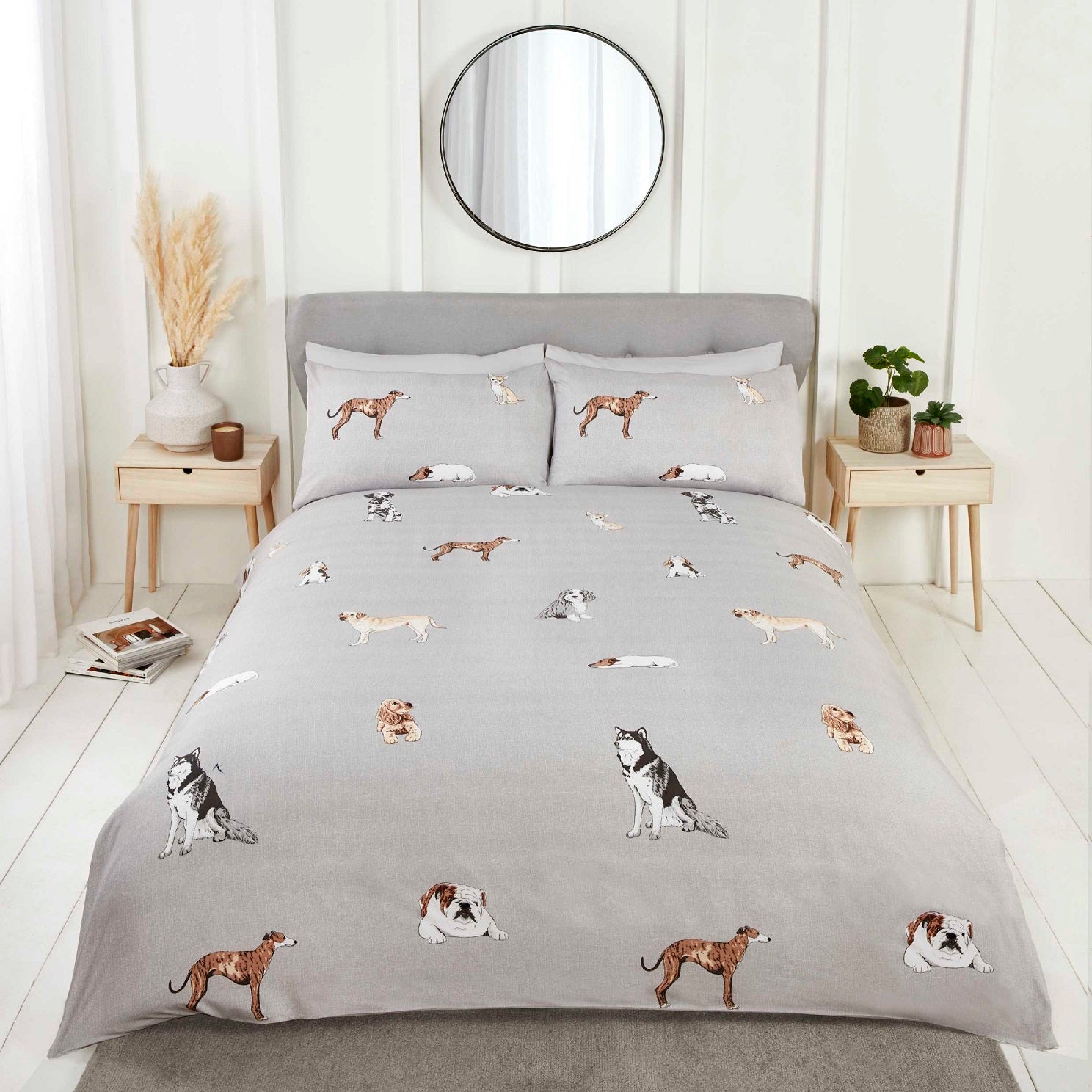 Reversible Paws & Tails Duvet Cover Set, Double, Grey