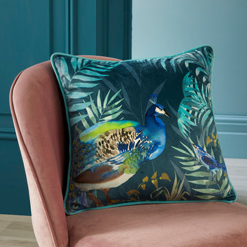 Peacock Tropical Jungle Filled Cushion 43x43cm Green