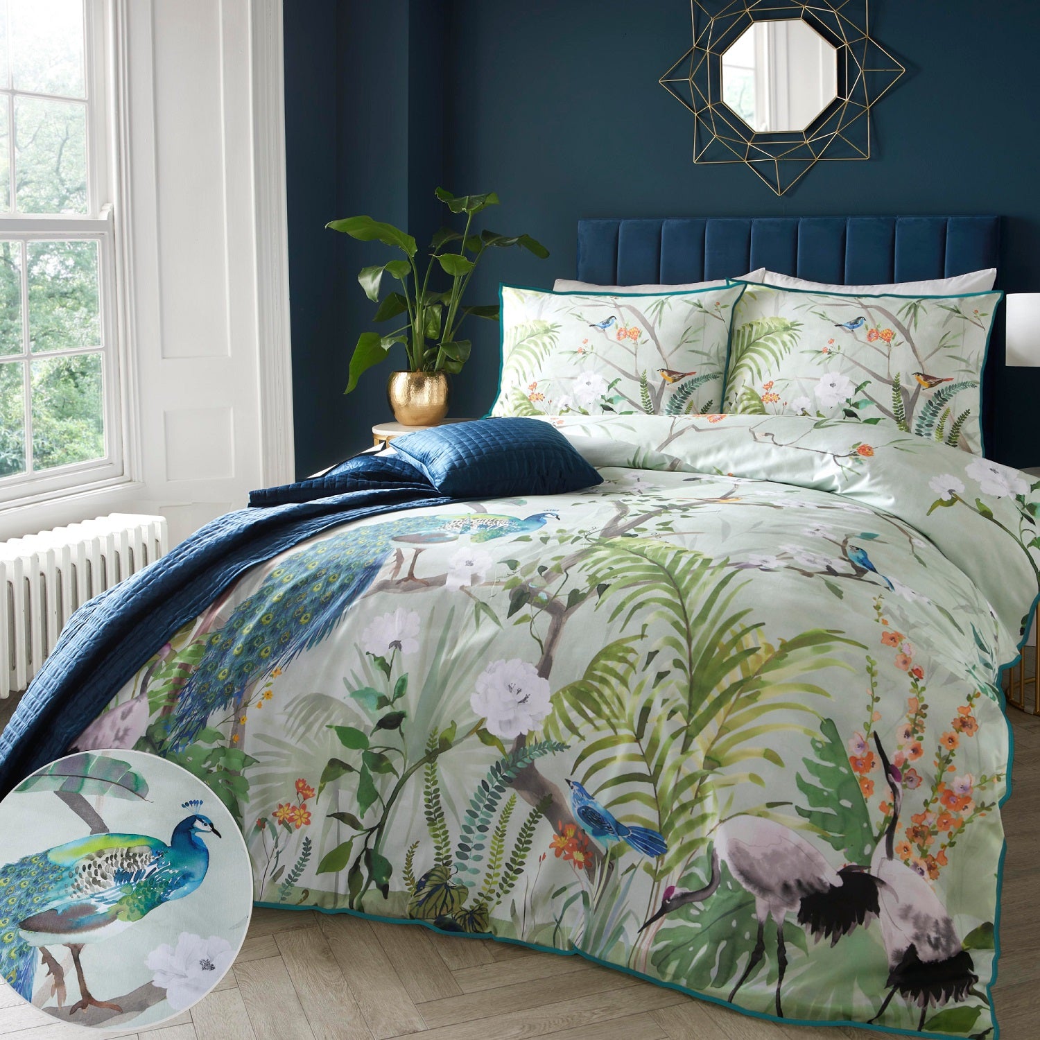 Peacock Tropical Jungle Duvet Cover Set, Double, Green