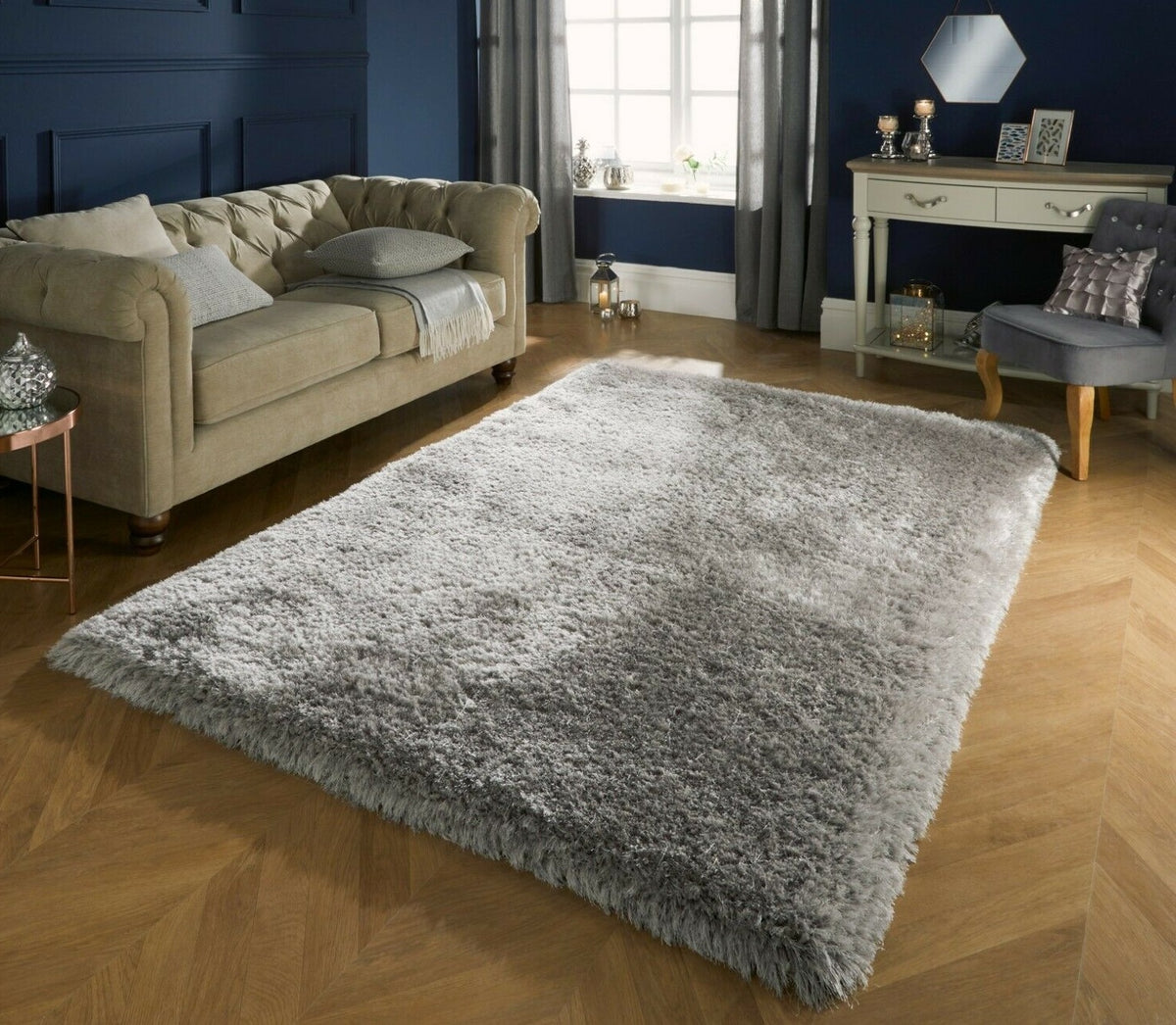 Silky Soft Thick 8cm Shaggy Rug Pearl Silver - 47" x 67"