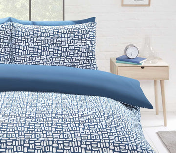 Reversible Pebble Geo Duvet Cover Set, Single, Blue & White