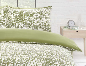 Reversible Pebble Geo Duvet Cover Set, King, Green & White