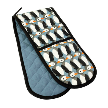 Penguin Double Oven Gloves 100% Cotton, Black & Grey