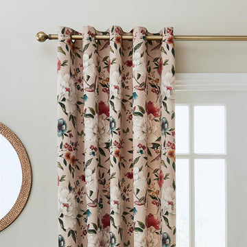 Catherine Lansfield Pippa Floral Birds Thermal Lined Curtains, 46x72", Natural