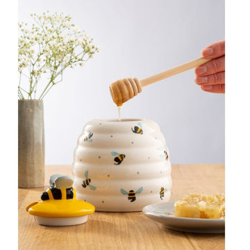 450ml Ceramic Honey Pot With Wooden DrizzleR