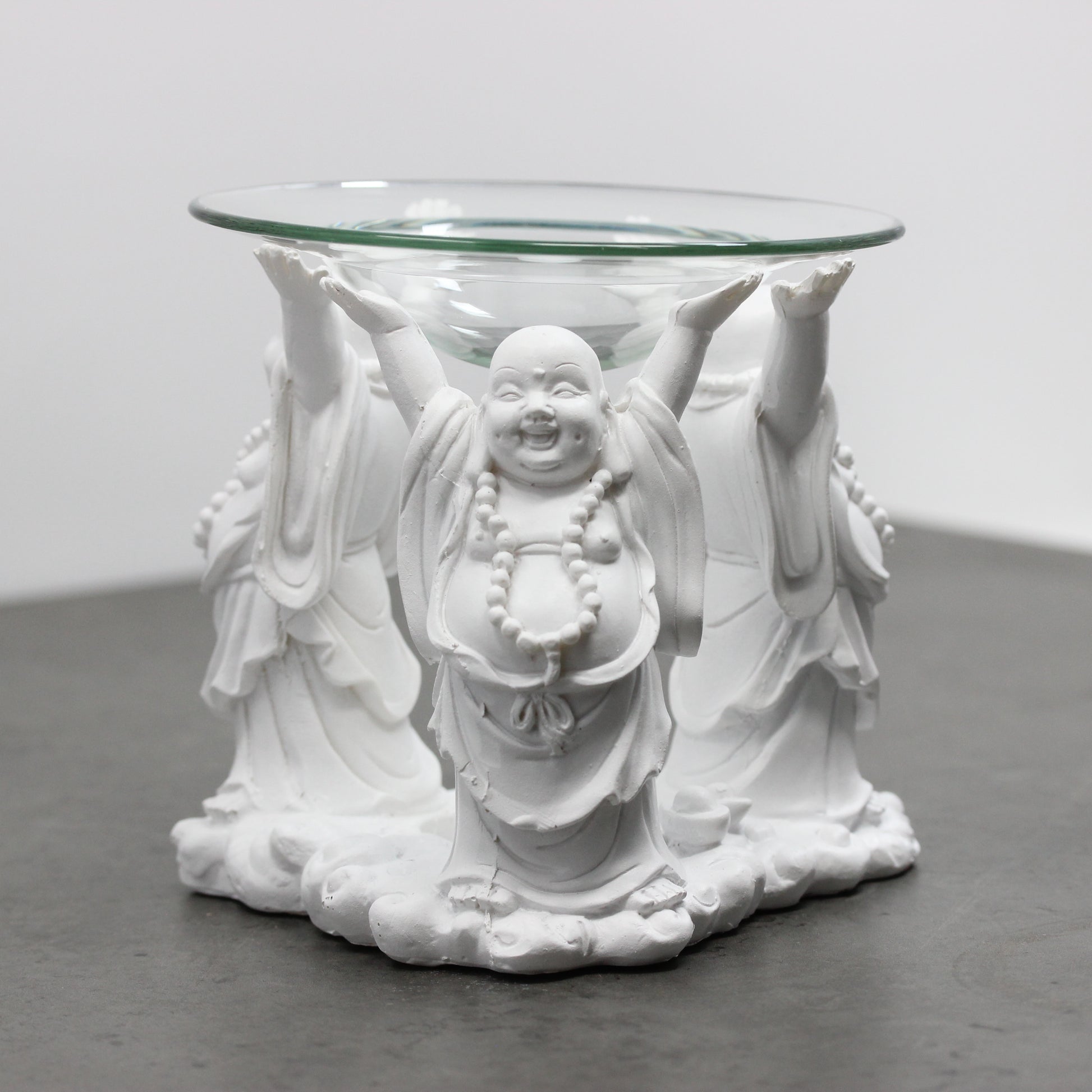 Laughing Buddha Wax Melt Oil Burner With Glass Dish White