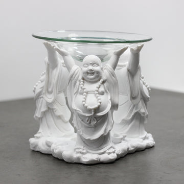 Laughing Buddha Wax Melt Oil Burner With Glass Dish White