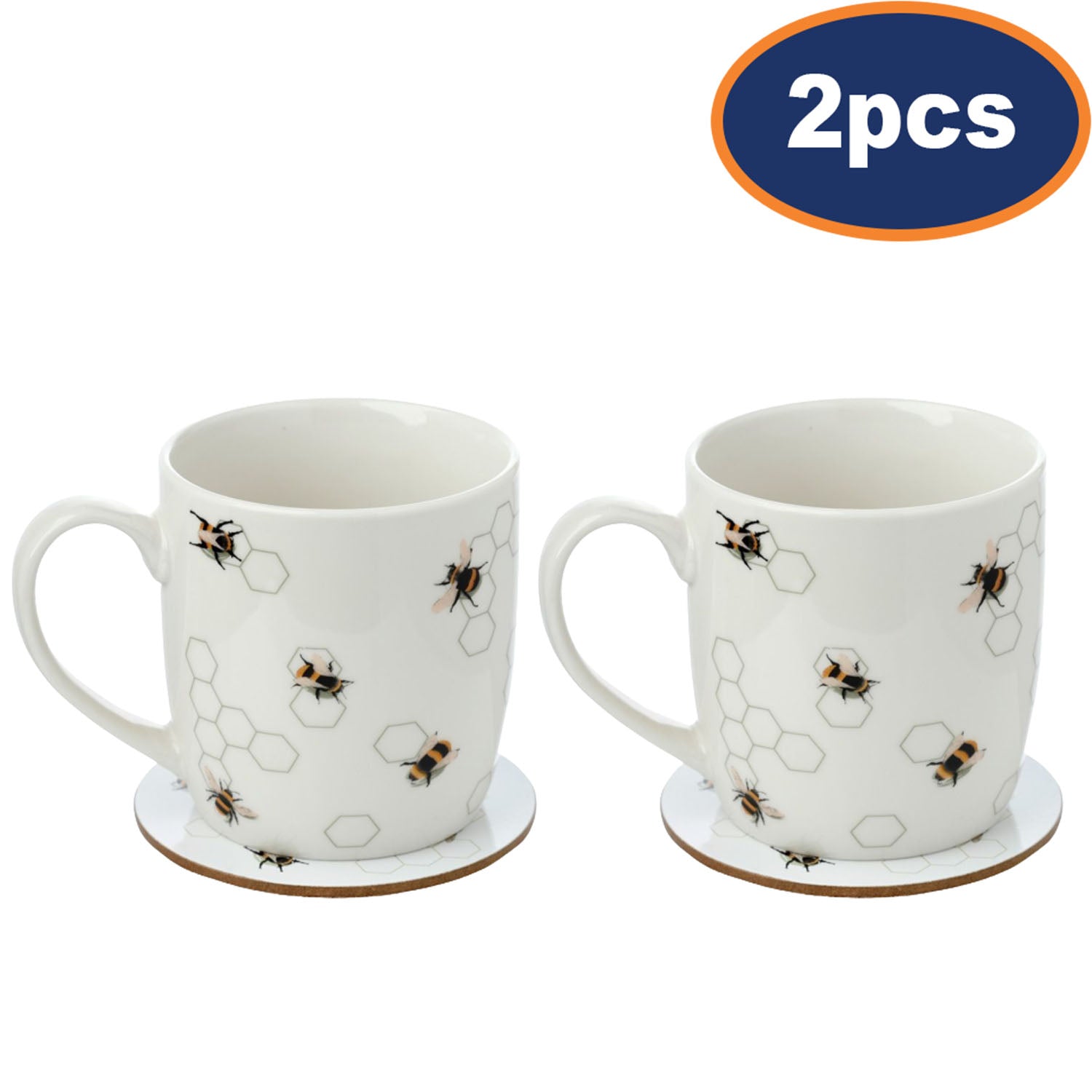 2Pcs White Nectar Meadows Bees Mug