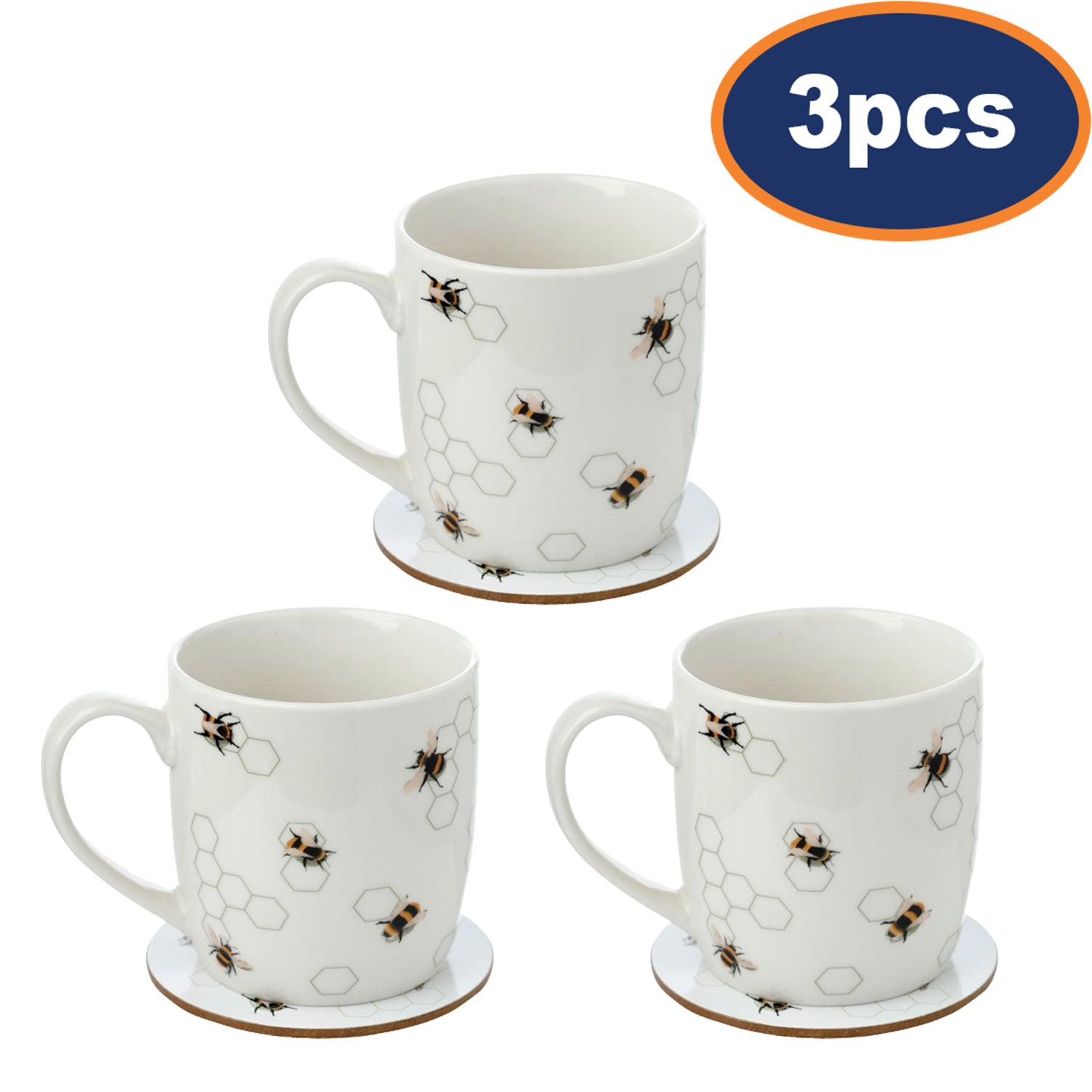 3Pcs White Nectar Meadows Bees Mug
