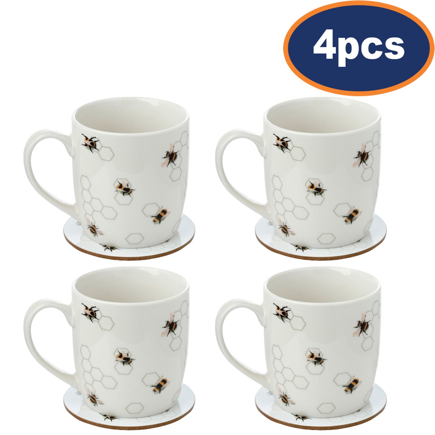 4Pcs White Nectar Meadows Bees Mug