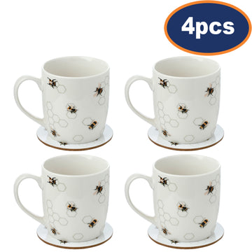 4Pcs White Nectar Meadows Bees Mug