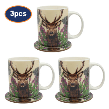 3 Sets of Wild Stag Mug & Coaster