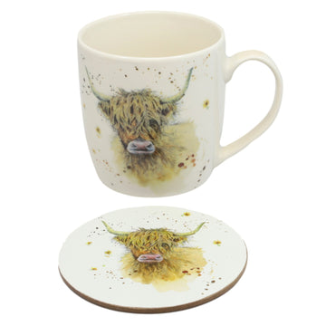 2 Sets of Highland Cow Mug & Coaster Set