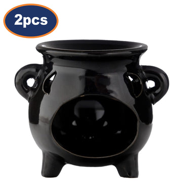 2Pcs Black Ceramic Cauldron Oil Burner Warmer