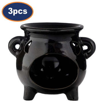 3Pcs Black Ceramic Cauldron Oil Burner Warmer