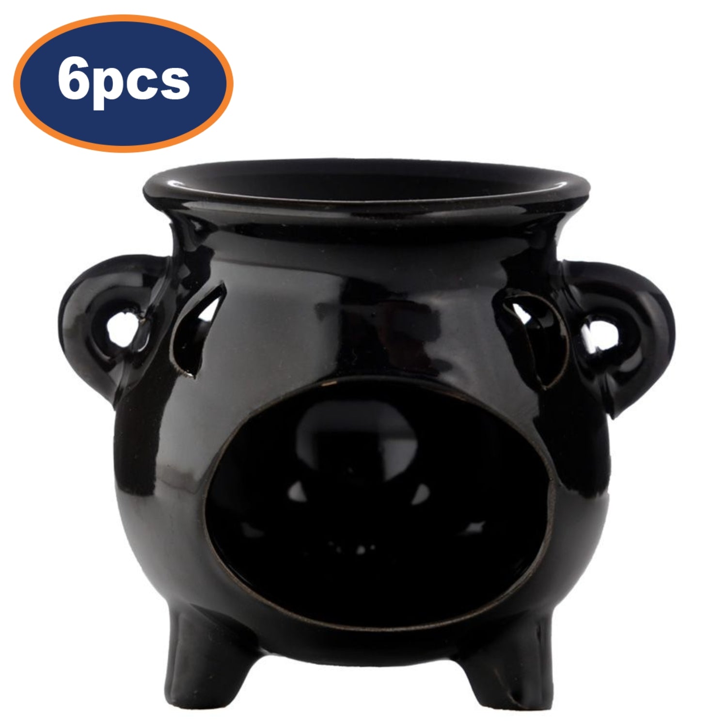 6Pcs Black Ceramic Cauldron Oil Burner Warmer